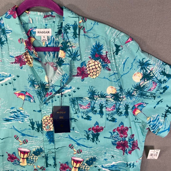 Haggar XL Tropical Print Shirt The Tuckless Shirt Mens Hawaiian Luau - Picture 1 of 7